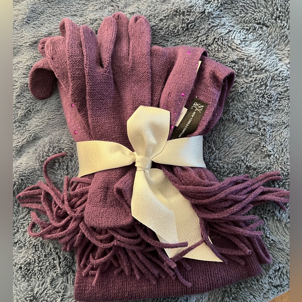 Purple 2-piece scarf & glove set by New York & Company.